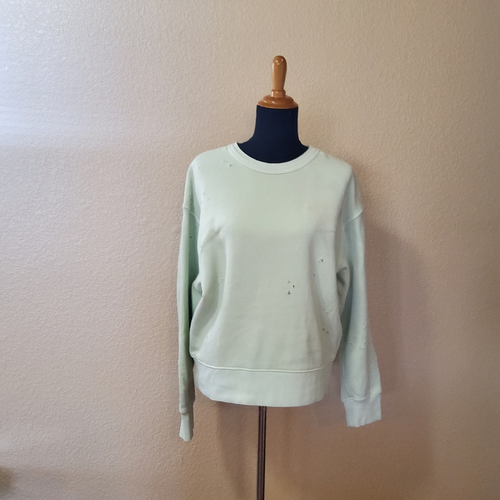 Citizens of Humanity Distressed Crop Pullover Sweatshirt Size S Blue